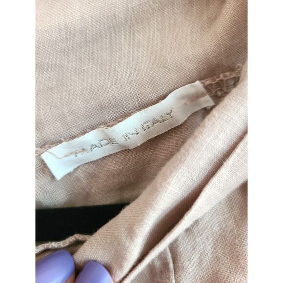 Italian 100% Linen Soft Brown Mini Dress Boat Neck SMALL Quiet Luxury Minimalist - Picture 5 of 7